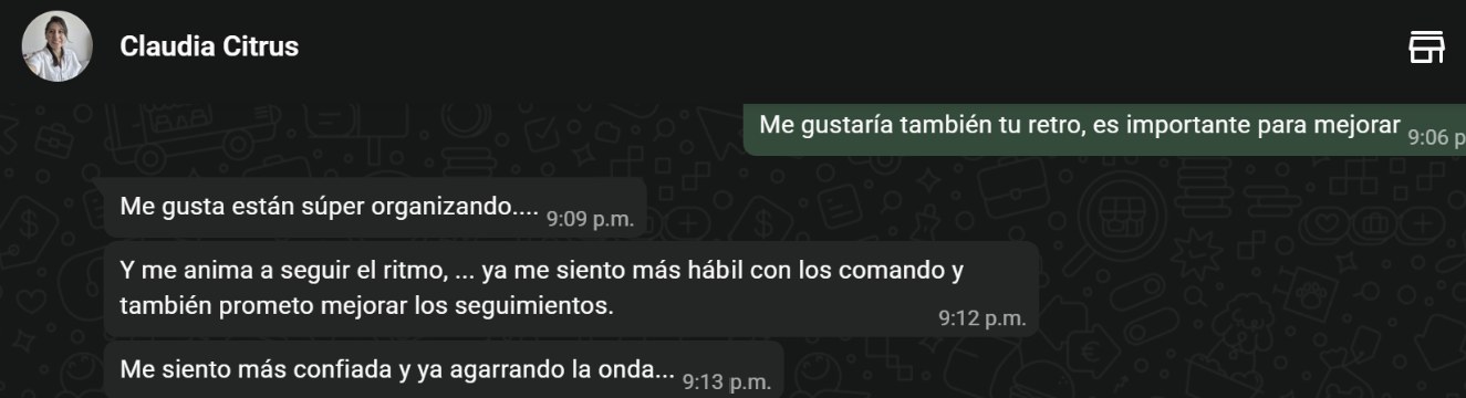 Mensajes de Claudia diciendo que se siente más confiada